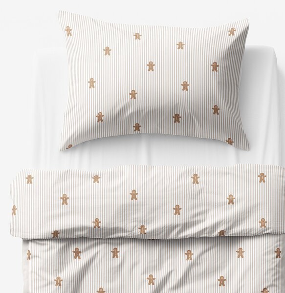 Goldea lenjerie de crăciun de pat pentru copii din 100% bumbac - turtă dulce cu dungi 140 x 200 și 50 x 70 cm