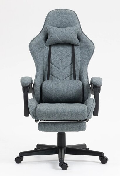 Scaun gaming, masaj în perna lombară, suport picioare, textil, Gri