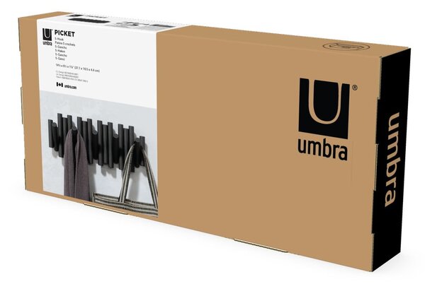 Cuier de perete negru din lemn masiv de pin Picket – Umbra