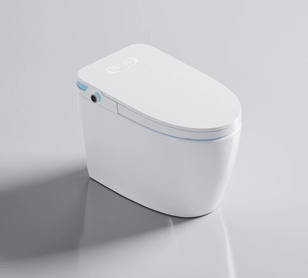 Smart WC 859 – Vas de Toaletă Inteligent cu Bideu, Sterilizare UV, Deschidere/Închidere automată, Senzor picior, Control inteligent al Temperaturii, Uscare aer cald, Iluminare de noapte, Afișaj LED, Telecomandă, Ceramică, Alb