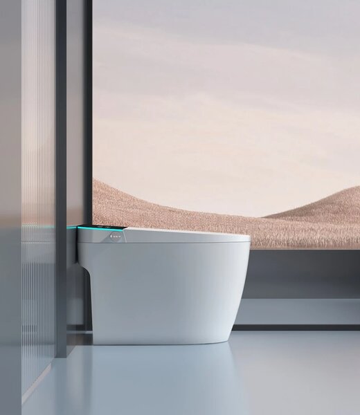 Smart WC 881 – Vas de Toaletă Inteligent cu Bideu, Sterilizare UV, Deschidere/Închidere automată, Senzor picior, Control inteligent al Temperaturii, Uscare aer cald, Iluminare de noapte, Afișaj LED, Telecomandă, Ceramică, Alb/Negru