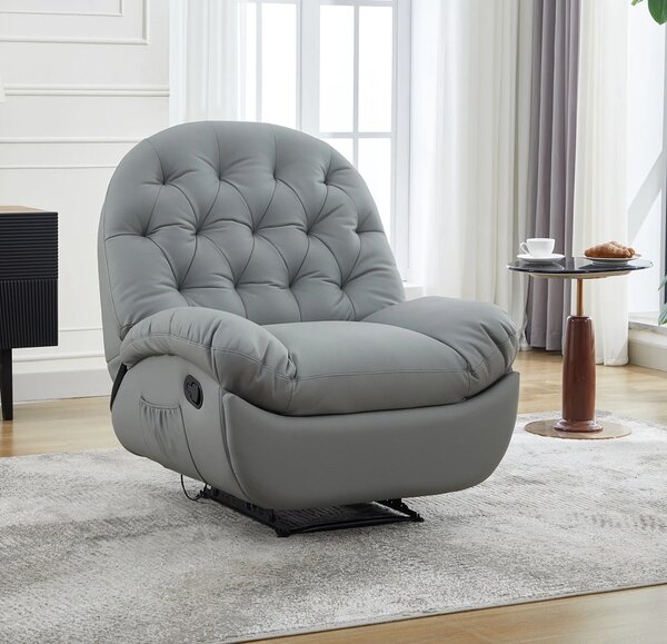 Fotoliu Recliner, suport picioare extensibil, Piele Ecologica, Gri