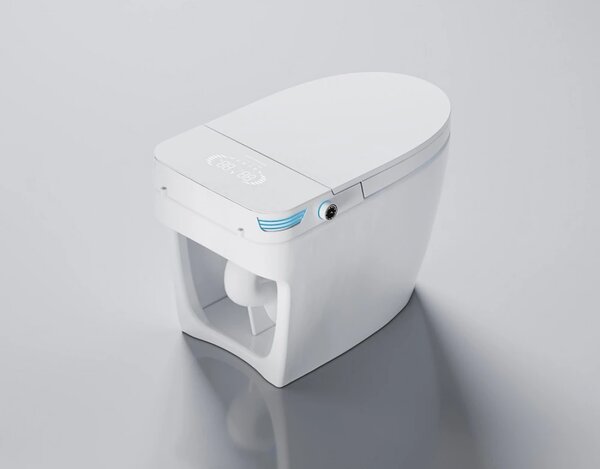 Smart WC 859 – Vas de Toaletă Inteligent cu Bideu, Sterilizare UV, Deschidere/Închidere automată, Senzor picior, Control inteligent al Temperaturii, Uscare aer cald, Iluminare de noapte, Afișaj LED, Telecomandă, Ceramică, Alb