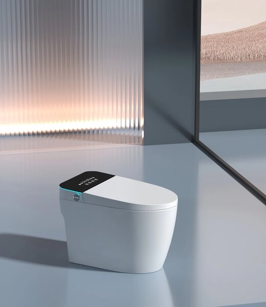Smart WC 881 – Vas de Toaletă Inteligent cu Bideu, Sterilizare UV, Deschidere/Închidere automată, Senzor picior, Control inteligent al Temperaturii, Uscare aer cald, Iluminare de noapte, Afișaj LED, Telecomandă, Ceramică, Alb/Negru
