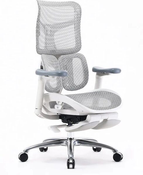 Scaun ergonomic SIHOO S100, cotiere 4D ultra moi, suport lombar adaptiv, spătar reglabil pe inaltime, sezut cu translatie, mecanism multifunctional inclinare/blocare, suport picioare, pivotant, Mesh, Gri