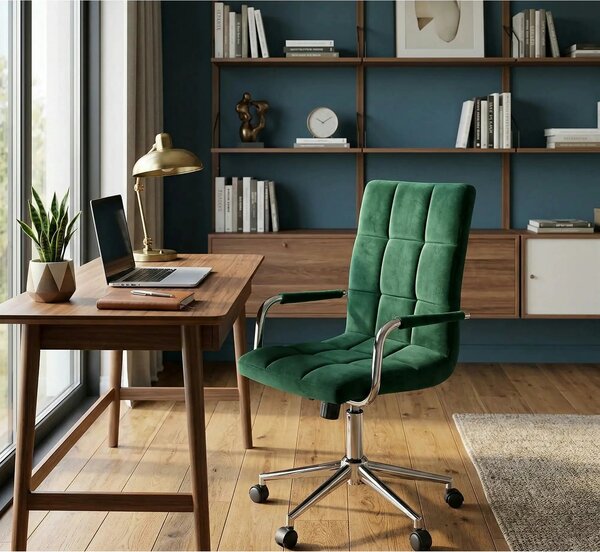 Scaun birou GONZO 4, verde, stofa catifelata, 60x53x93/105 cm