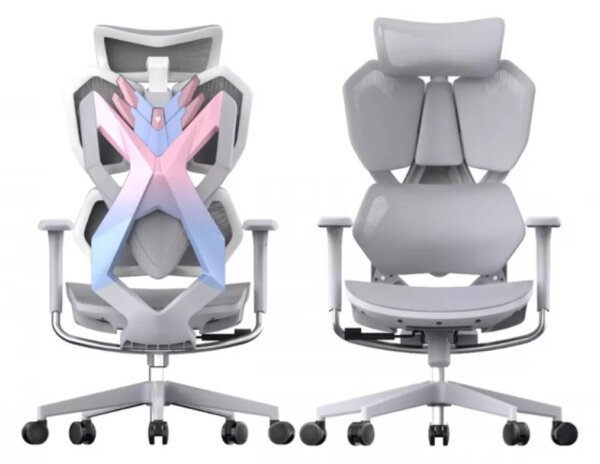 Scaun ergonomic SIHOO X5C-207, cotiere 3D, suport lombar reglabil, tetiera 3D, mecanism multifunctional inclinare/blocare, pivotant, Mesh, Gri/Roz