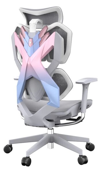 Scaun ergonomic SIHOO X5C-207, cotiere 3D, suport lombar reglabil, tetiera 3D, mecanism multifunctional inclinare/blocare, pivotant, Mesh, Gri/Roz