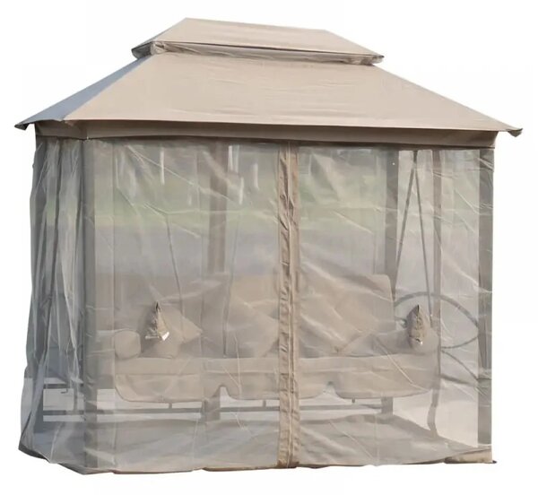Foisor de gradină cu balansoar, canapea 3 locuri, pavilion gradina cu plasa tantari, cadru metalic, 252x175x250 cm, Bej