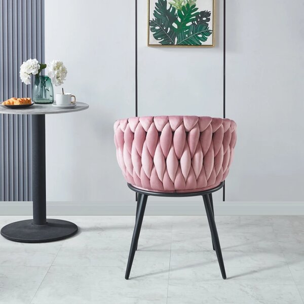 Scaun dining, catifea, cadru metalic, Roz/Negru