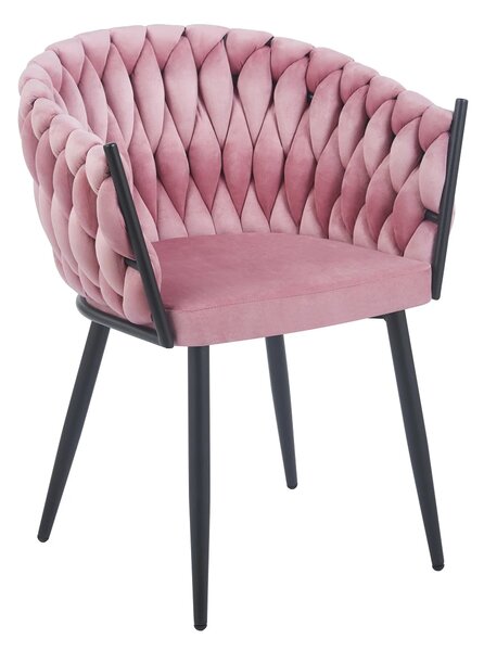 Scaun dining, catifea, cadru metalic, Roz/Negru
