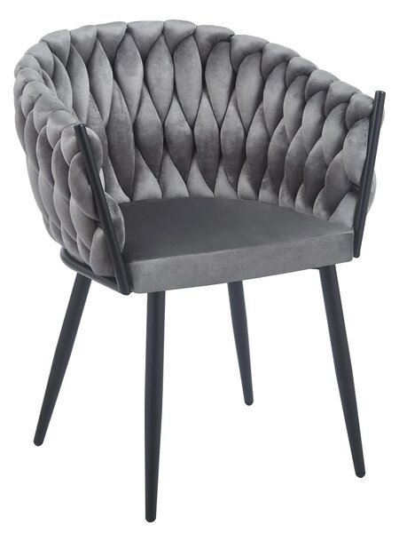 Scaun dining, catifea, cadru metalic, Gri/Negru
