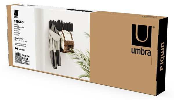 Cuier de perete negru din plastic Sticks – Umbra