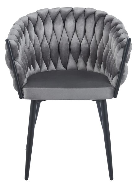 Scaun dining, catifea, cadru metalic, Gri/Negru