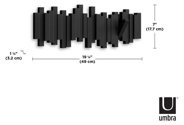 Cuier de perete negru din plastic Sticks – Umbra