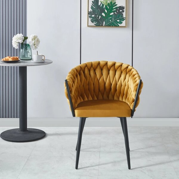 Scaun dining, catifea, cadru metalic, Galben/Negru