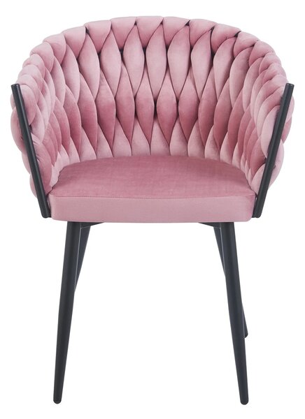 Scaun dining, catifea, cadru metalic, Roz/Negru