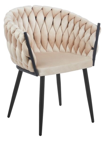 Scaun dining, catifea, cadru metalic, Bej/Negru