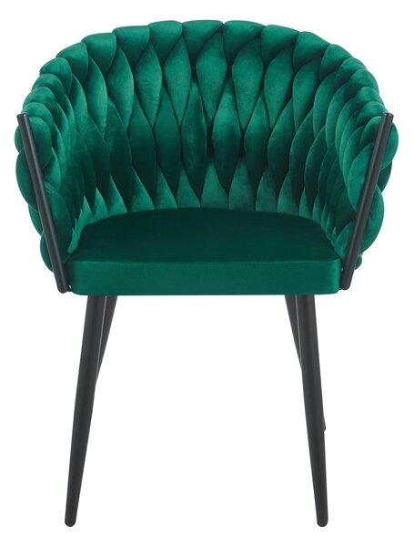 Scaun dining, catifea, cadru metalic, Verde/Negru