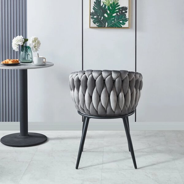 Scaun dining, catifea, cadru metalic, Gri/Negru