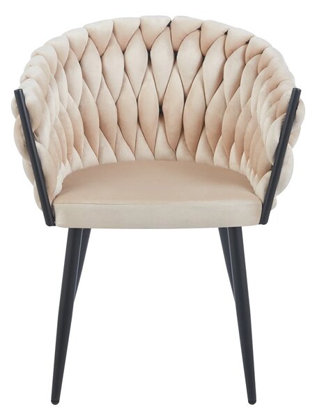 Scaun dining, catifea, cadru metalic, Bej/Negru