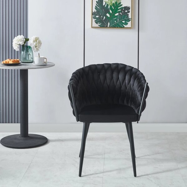 Scaun dining, catifea, cadru metalic, Negru