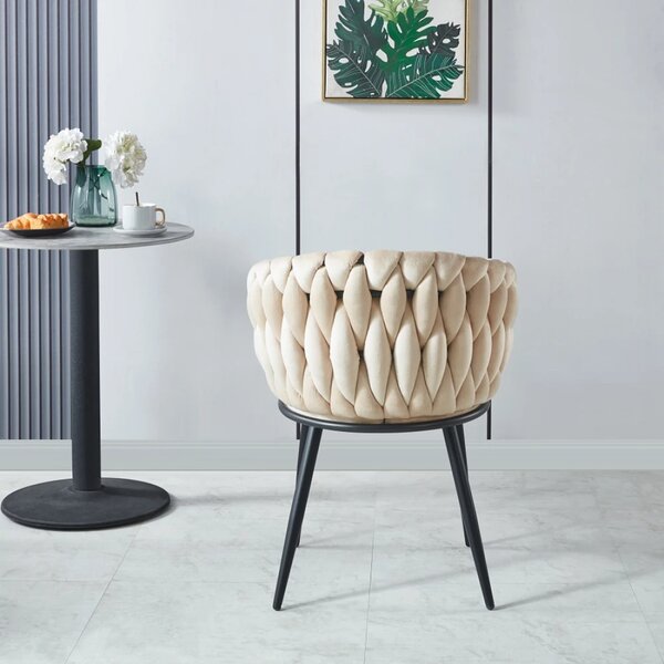 Scaun dining, catifea, cadru metalic, Bej/Negru
