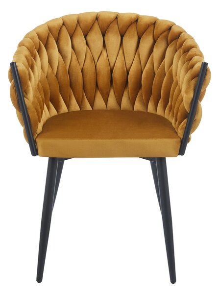 Scaun dining, catifea, cadru metalic, Galben/Negru