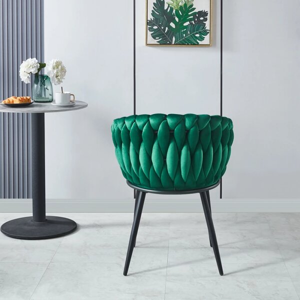 Scaun dining, catifea, cadru metalic, Verde/Negru