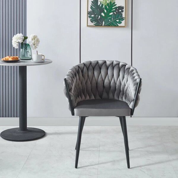 Scaun dining, catifea, cadru metalic, Gri/Negru