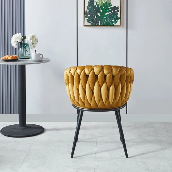 Scaun dining, catifea, cadru metalic, Galben/Negru