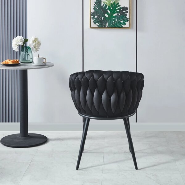 Scaun dining, catifea, cadru metalic, Negru