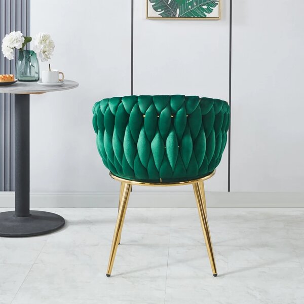 Scaun dining, catifea, cadru metalic, Verde/Auriu