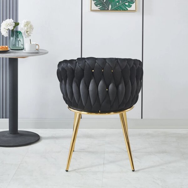 Scaun dining, catifea, cadru metalic, Negru/Auriu
