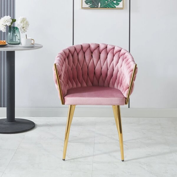 Scaun dining, catifea, cadru metalic, Roz/Auriu