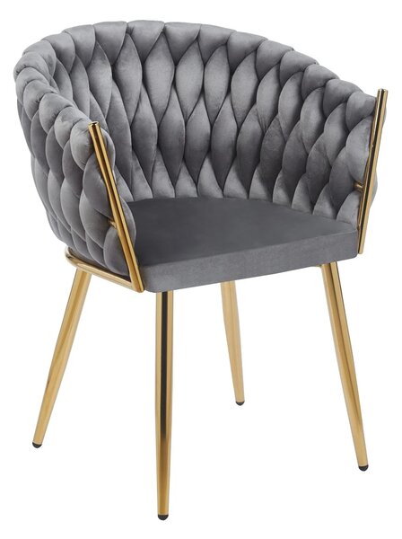 Scaun dining, catifea, cadru metalic, Gri/Auriu