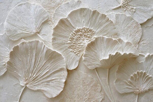 Tapet Frunze voluminoase de ginkgo într-un stil ușor în relief, Fototapet Natură, w04444 : Uwalls.ro