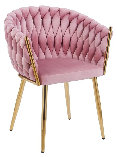 Scaun dining, catifea, cadru metalic, Roz/Auriu