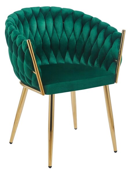 Scaun dining, catifea, cadru metalic, Verde/Auriu