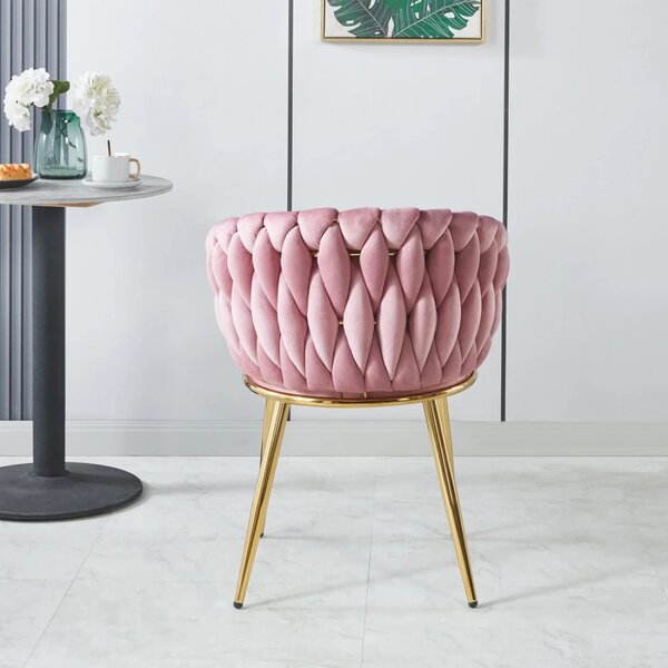 Scaun dining, catifea, cadru metalic, Roz/Auriu
