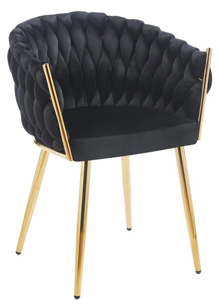Scaun dining, catifea, cadru metalic, Negru/Auriu