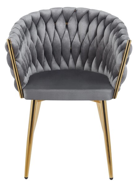 Scaun dining, catifea, cadru metalic, Gri/Auriu