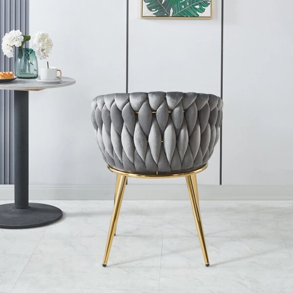 Scaun dining, catifea, cadru metalic, Gri/Auriu