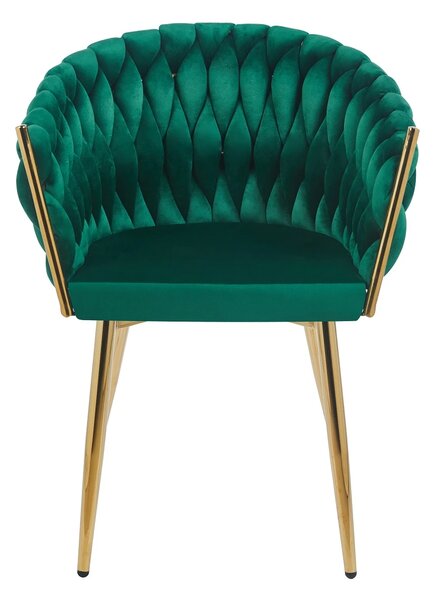 Scaun dining, catifea, cadru metalic, Verde/Auriu