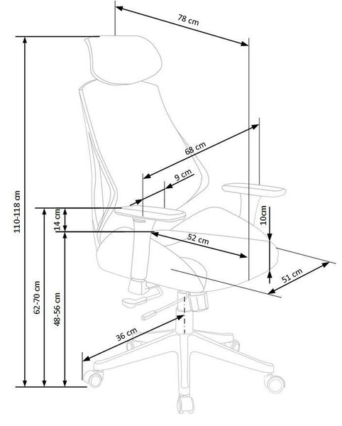 Scaun de birou HASEL, gri, piele ecologica/plasa, 68x78x110/118 cm