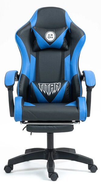 Scaun gaming, masaj în perna lombară, suport picioare, piele PU, Negru/Albastru
