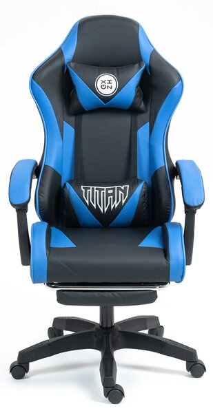Scaun gaming, masaj în perna lombară, suport picioare, piele PU, Negru/Albastru