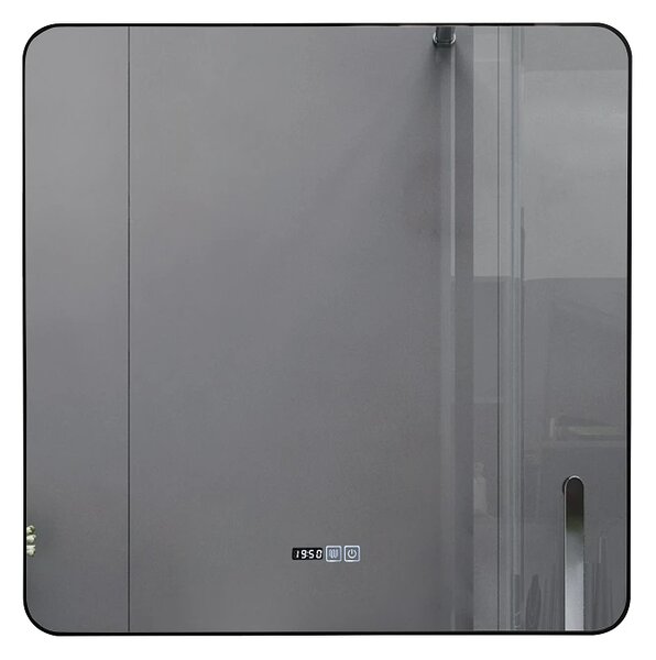 Oglinda baie, Multifuncțională, Iluminare LED 3 culori, Ceas încorporat, Sistem Dezaburire, 90x90 cm