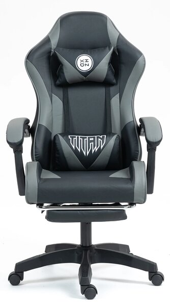 Scaun gaming, masaj în perna lombară, suport picioare, piele PU, Negru/Gri