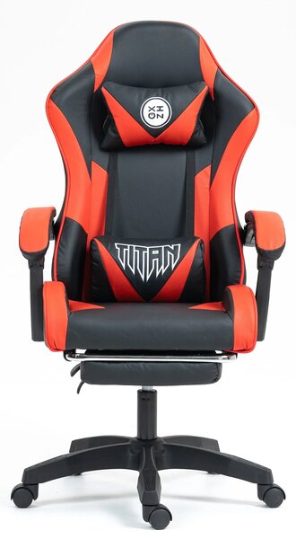 Scaun gaming, masaj în perna lombară, suport picioare, piele PU, Negru/Rosu